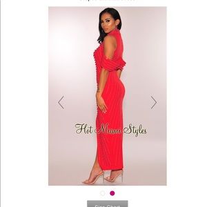 black iridescent rhinestone pearl embellished draped slit maxi dress